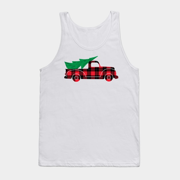 Christmas Plaid truck with tree Tank Top by JDawnInk